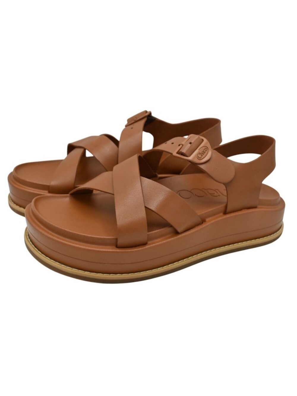 Chaco Womens 10 Townes Cashew Brown Leather Midform Open Toe Platform Sandals